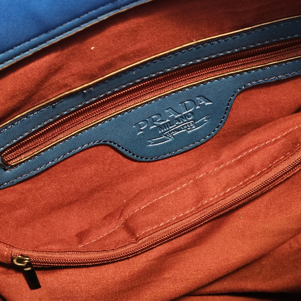 Prada Blue Studded Leather Tote - Picture 8 of 14